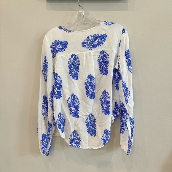 Blue and White Boho Wrap Women's Top - Picture 3 of 6